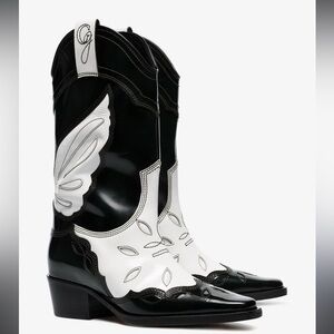 Ganni Dark Green/Black and White Cowboy Boots Size 38